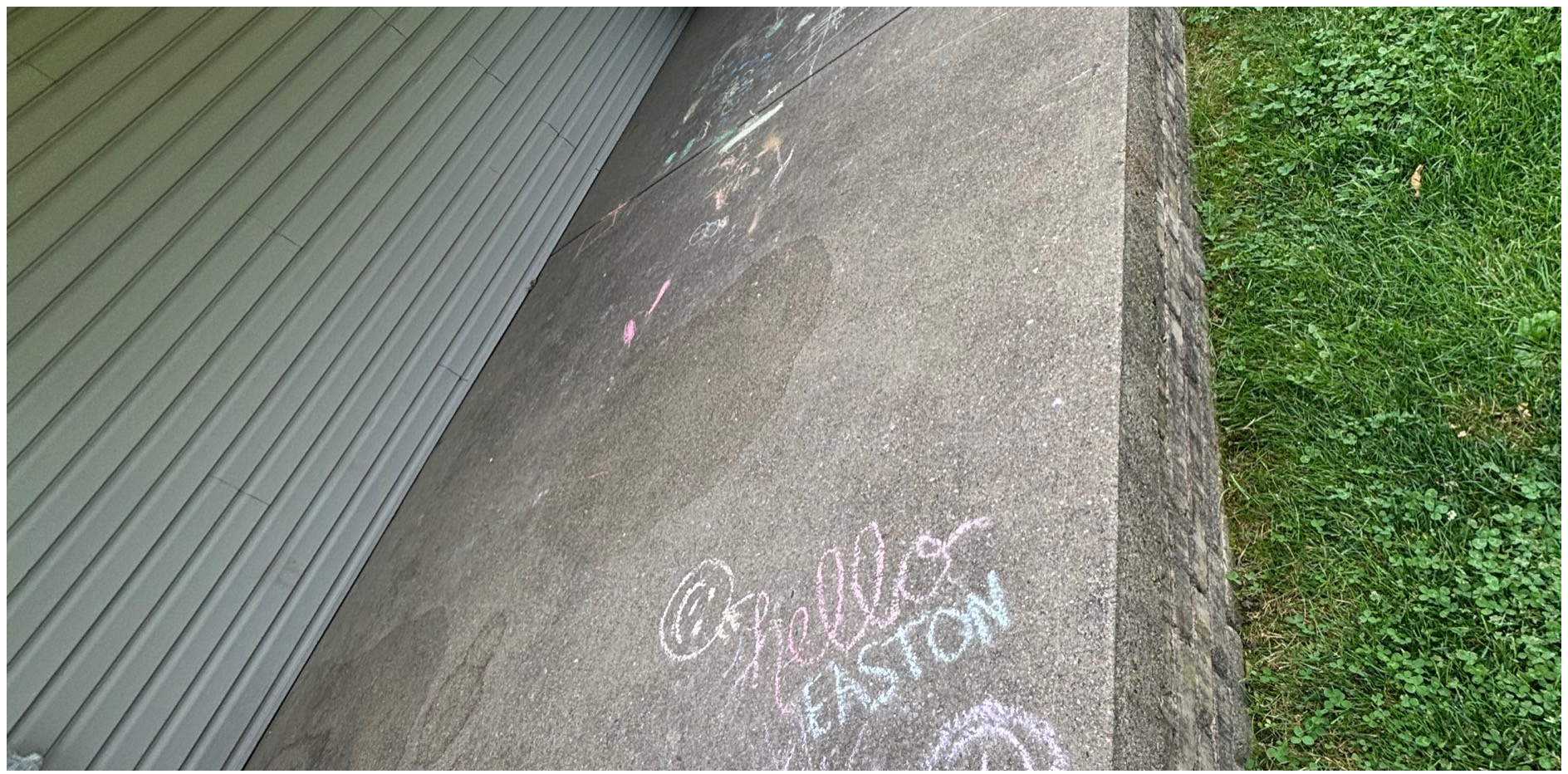 Concrete patio chalk cleanup before