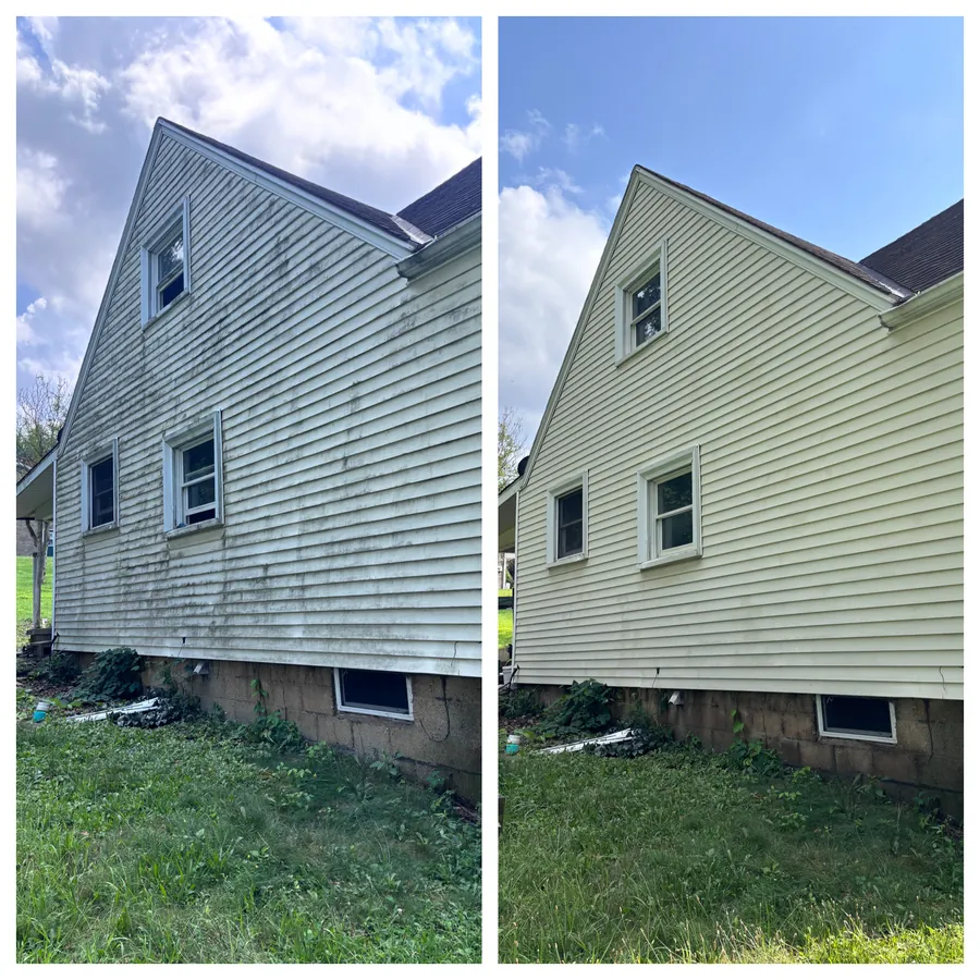 Algae-streaked gable end restored
