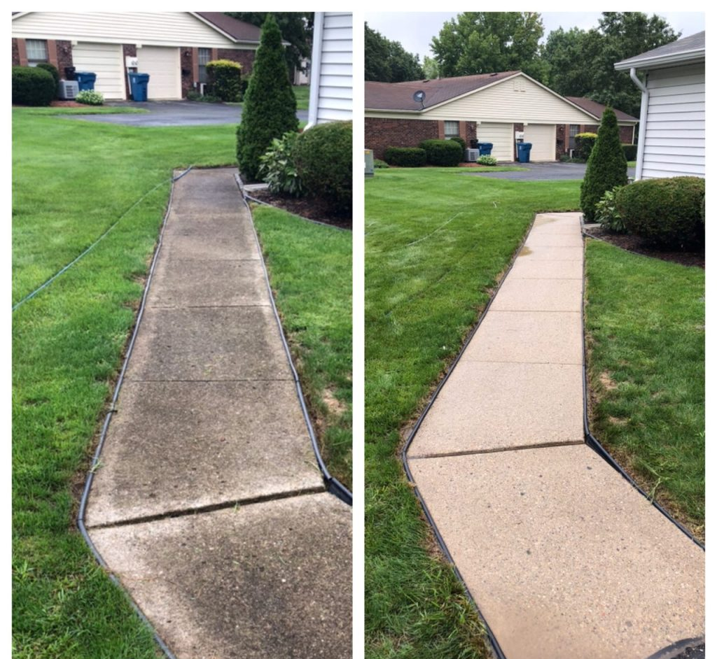 Sidewalk before and after cleaning